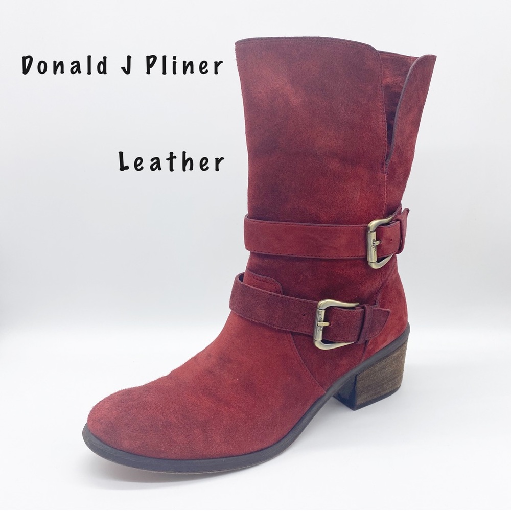 Donald J Pliner~Leather Dark Red Marl Western MIDI or Cuffed Boot 8.5